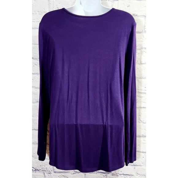 By Chico's Purple Round Neck Long Sleeves Top 1 Medium Lightweight Stretchy Soft - Picture 3 of 4